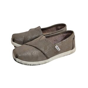 Toms Classic Shimmer Metallic Pewter Slip On Shoes Girls 11T